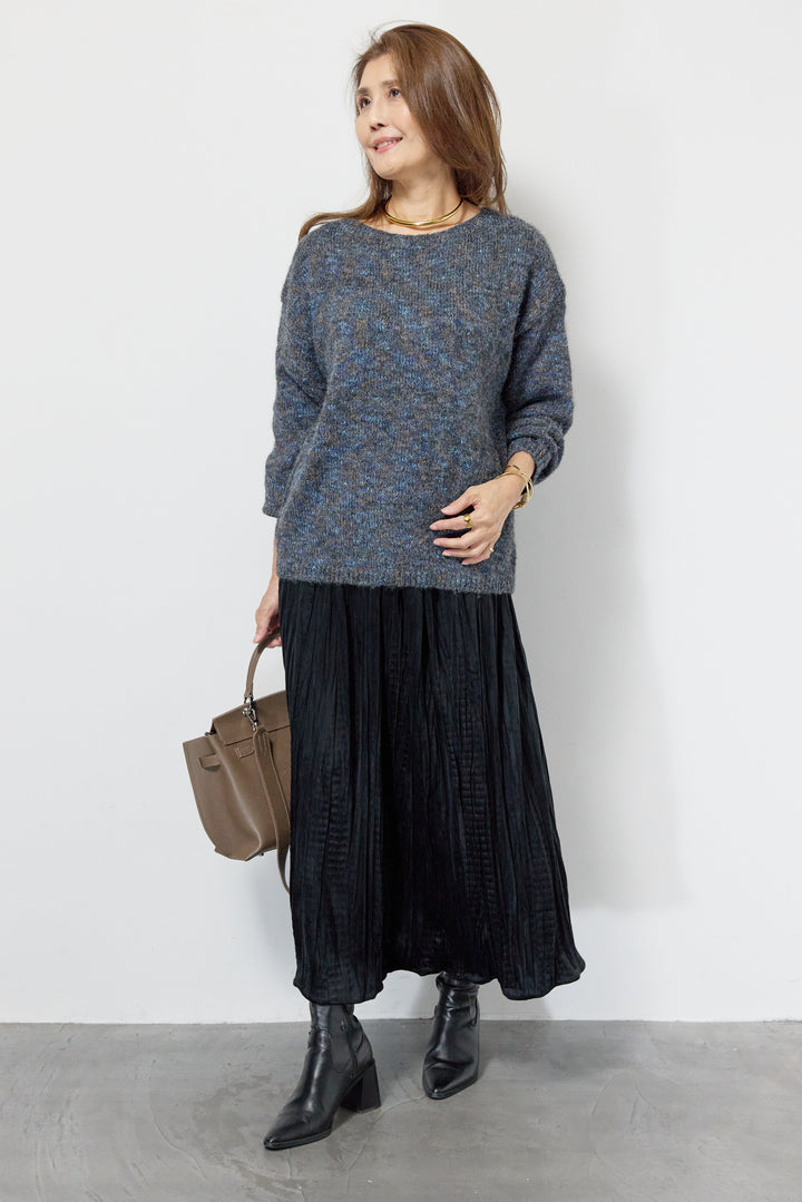 ミックスカラーニット＋ランダムプリーツスカートセットアップ
