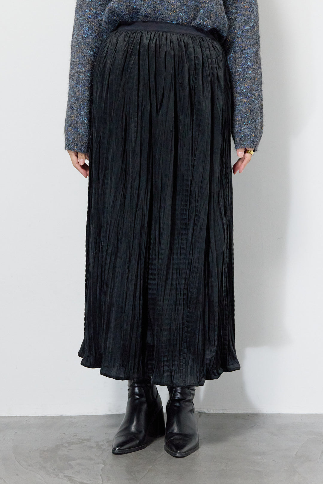 ミックスカラーニット＋ランダムプリーツスカートセットアップ