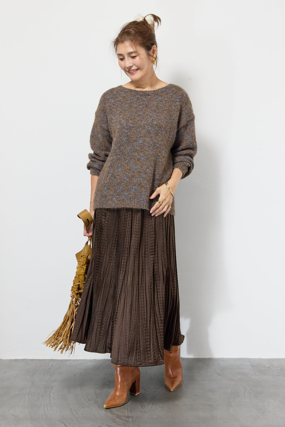 ミックスカラーニット＋ランダムプリーツスカートセットアップ