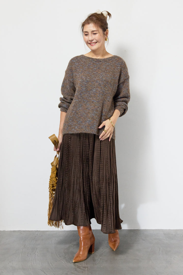 ミックスカラーニット＋ランダムプリーツスカートセットアップ