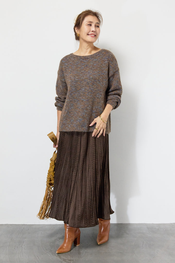 ミックスカラーニット＋ランダムプリーツスカートセットアップ