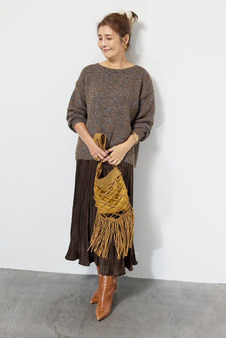 ミックスカラーニット＋ランダムプリーツスカートセットアップ