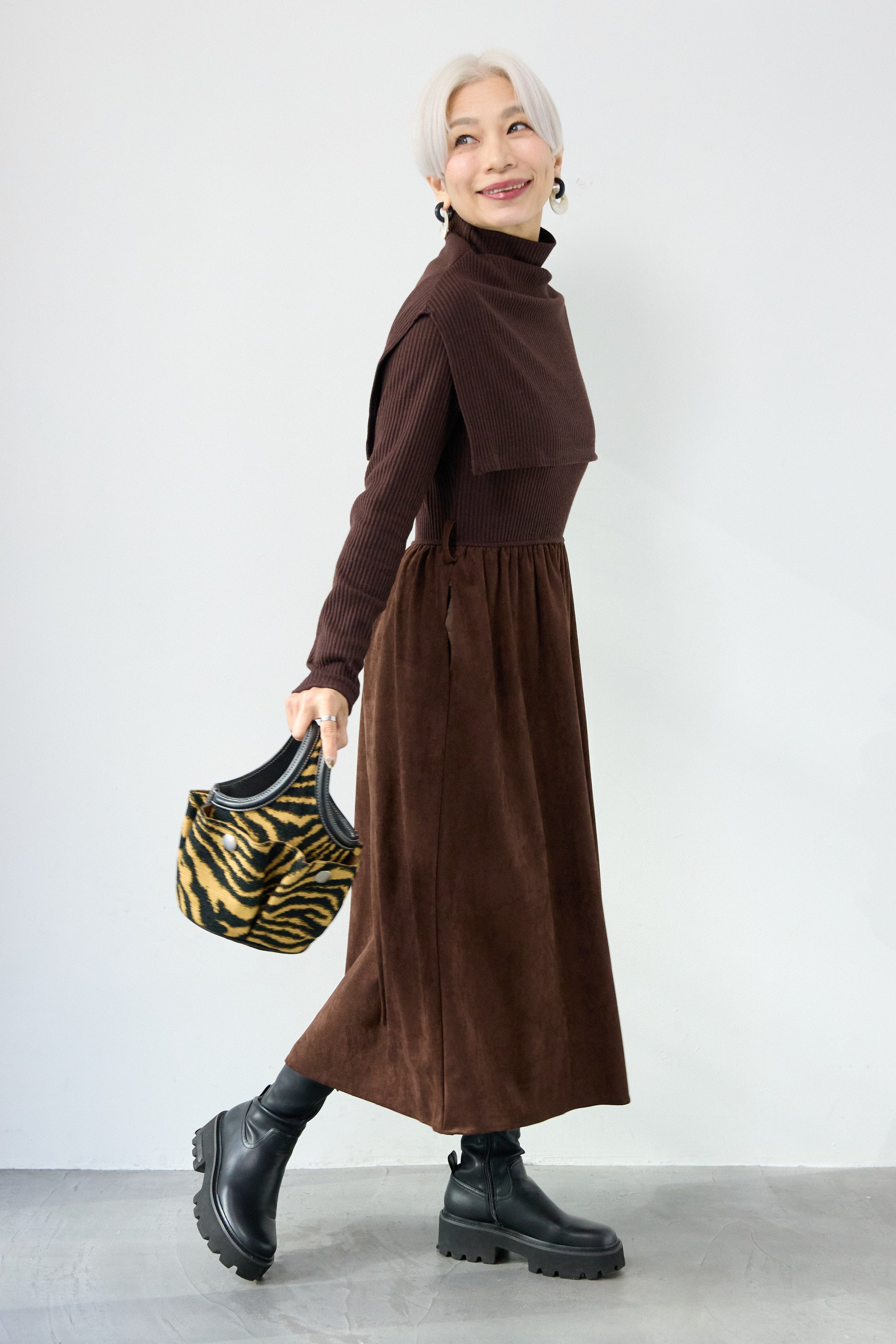 ケープニット付ニットドッキングワンピース – plusotoha