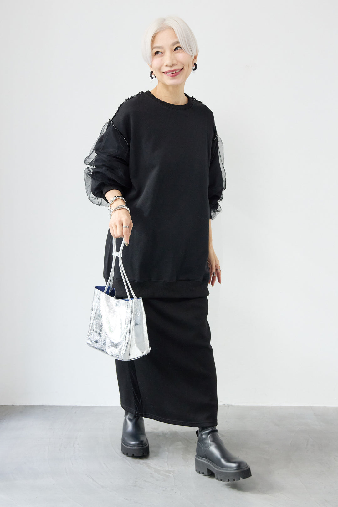 チュールスリーブプルオーバー