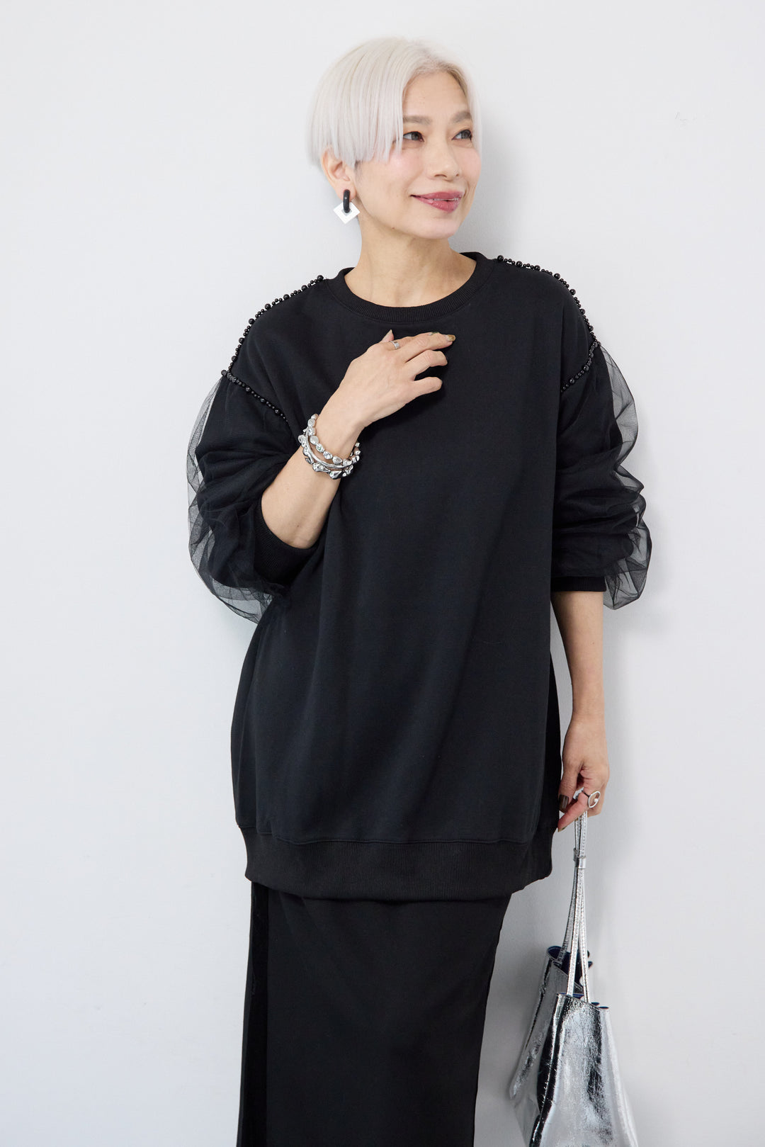 チュールスリーブプルオーバー