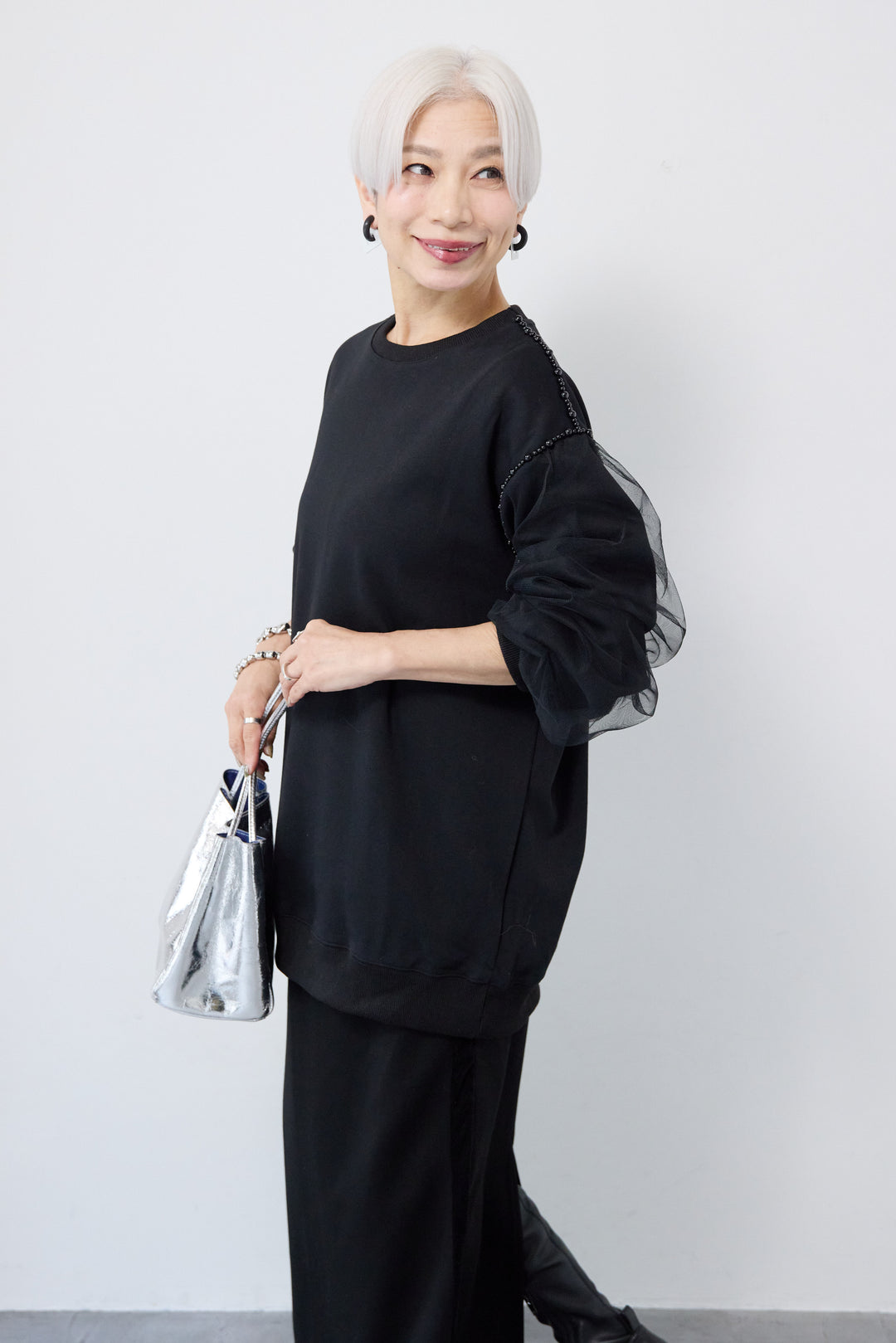 チュールスリーブプルオーバー