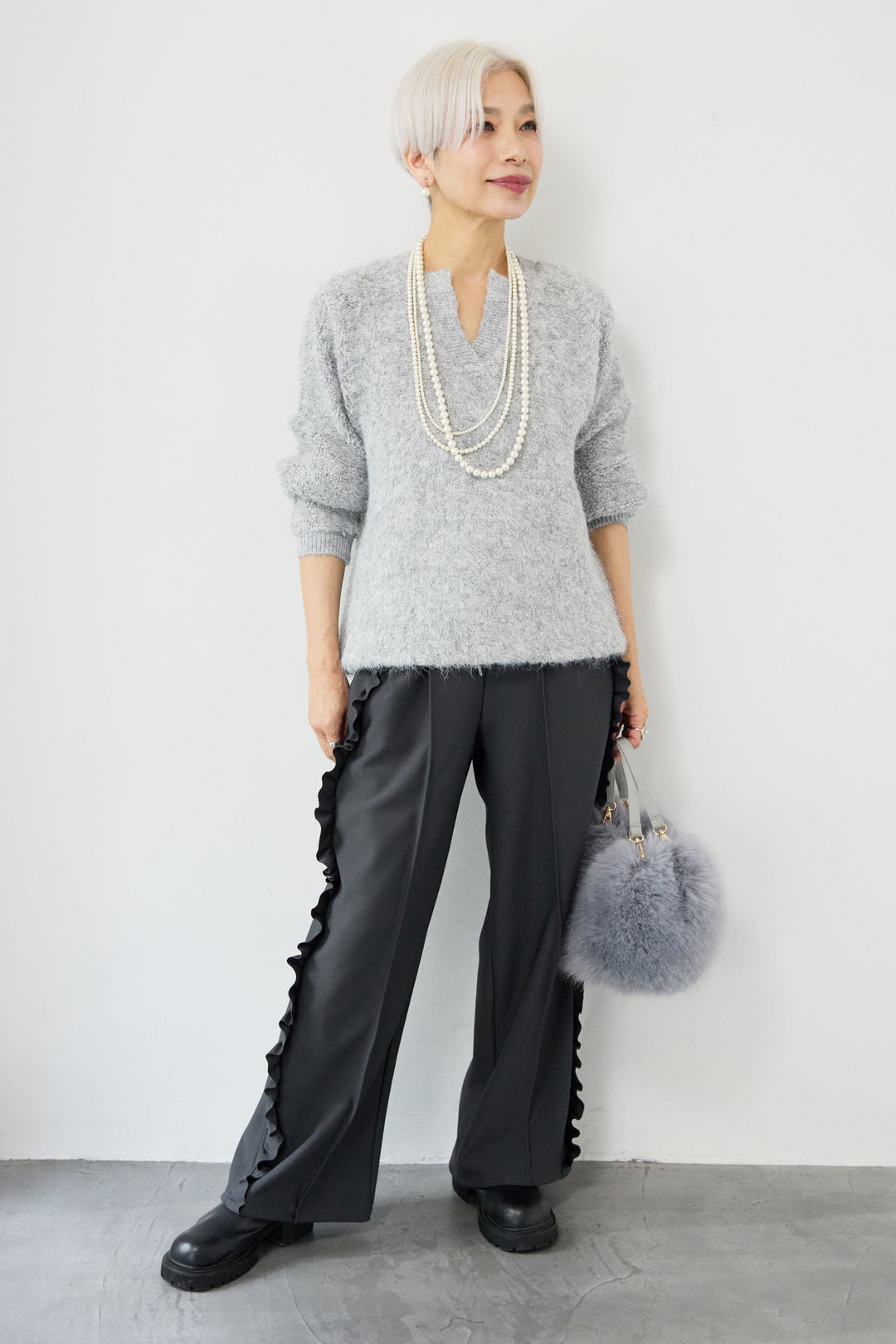 カットジョーゼットサイドフリルパンツ