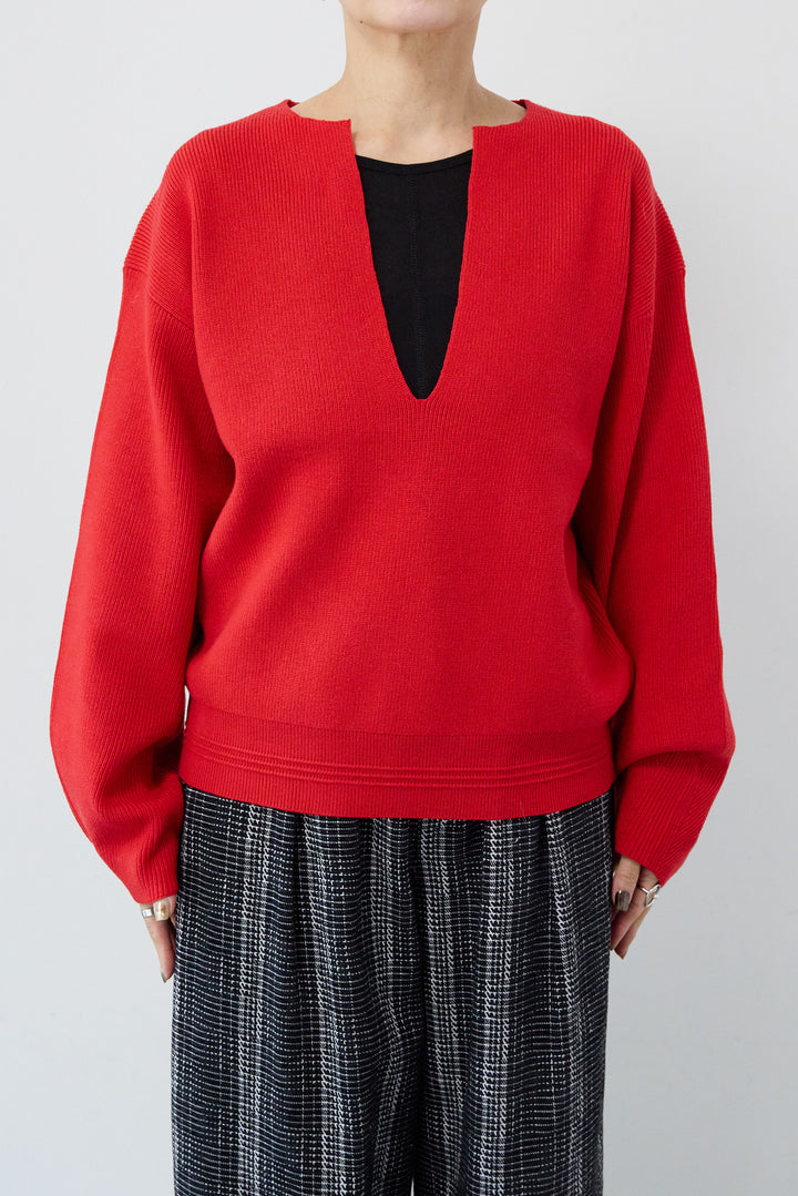 【防静電気】やわもち深Vネックデザインニット