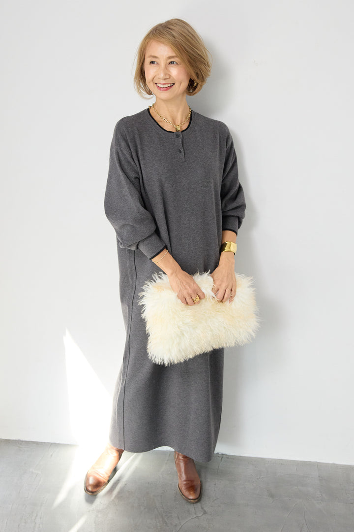 【防静電気】やわもちライン入りヘンリーワンピース