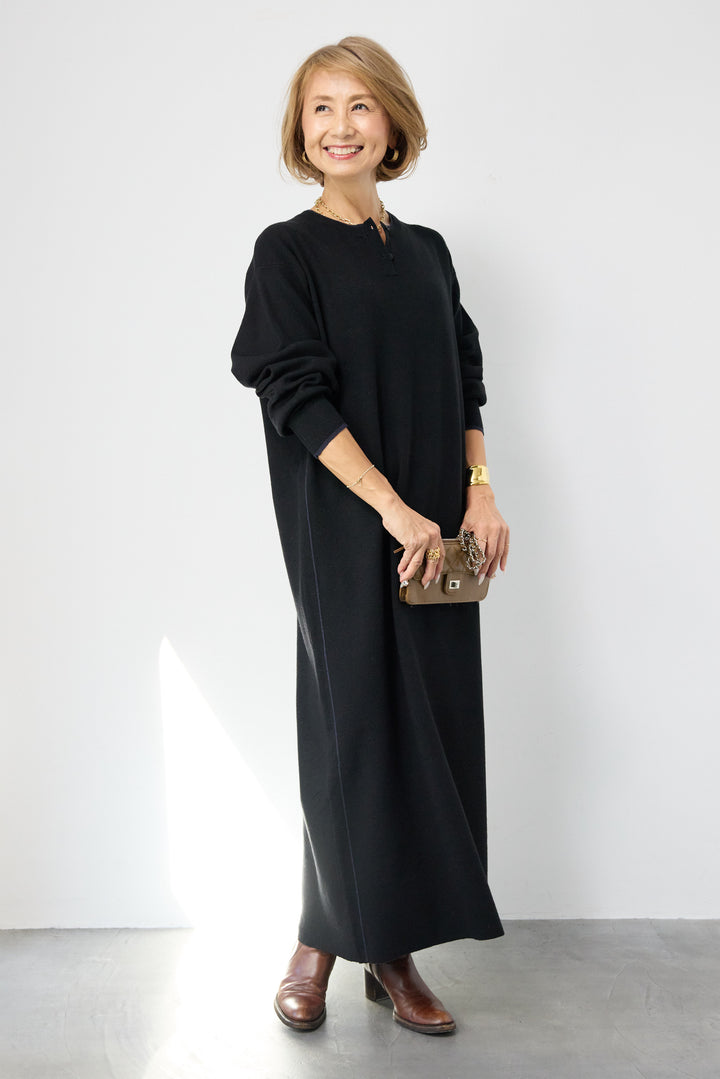 【防静電気】やわもちライン入りヘンリーワンピース