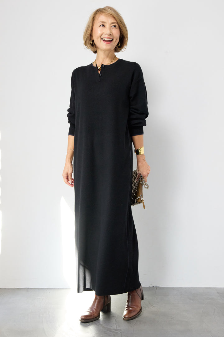 【防静電気】やわもちライン入りヘンリーワンピース