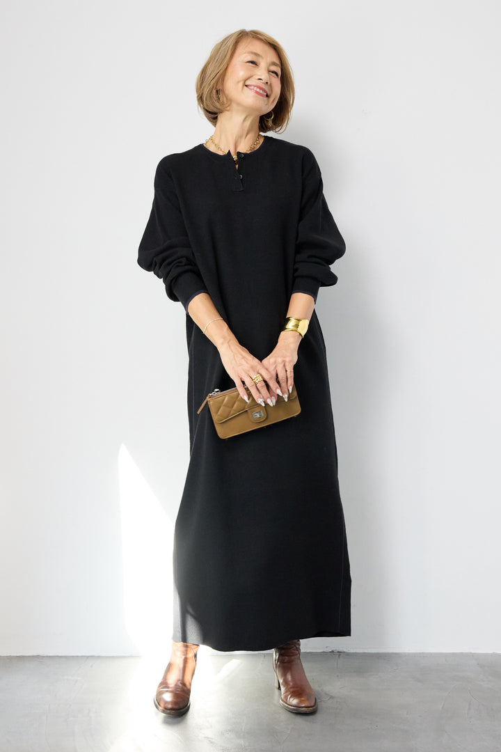 【防静電気】やわもちライン入りヘンリーワンピース