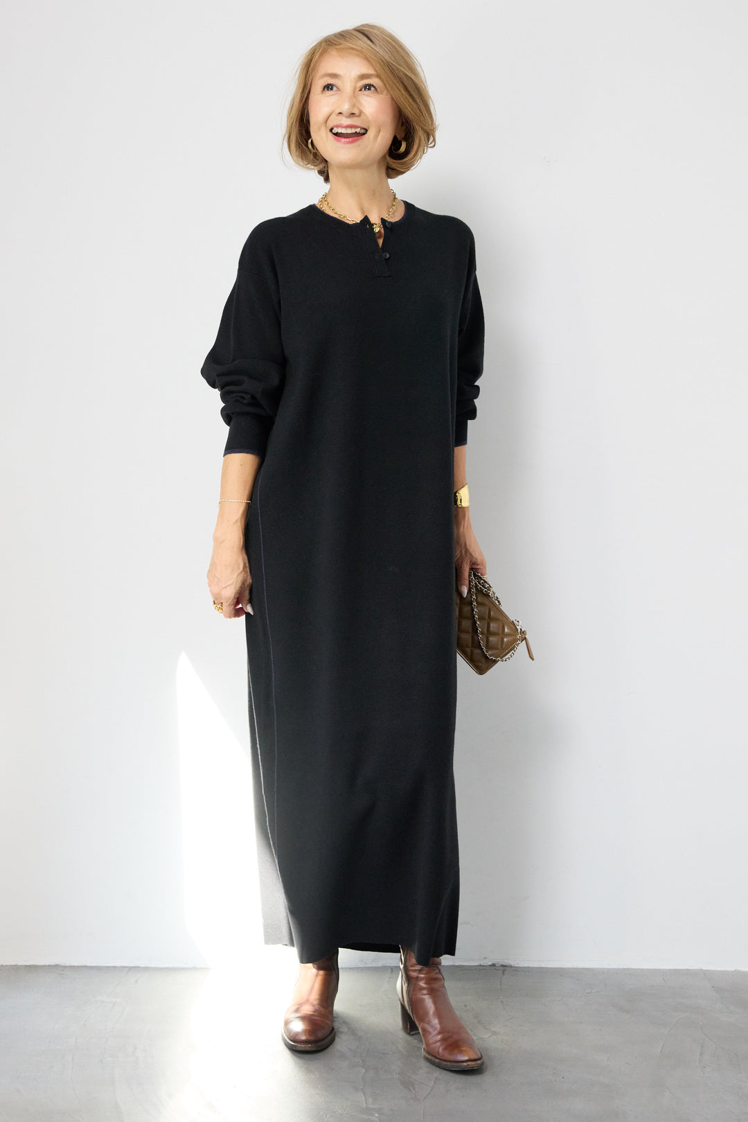 【防静電気】やわもちライン入りヘンリーワンピース