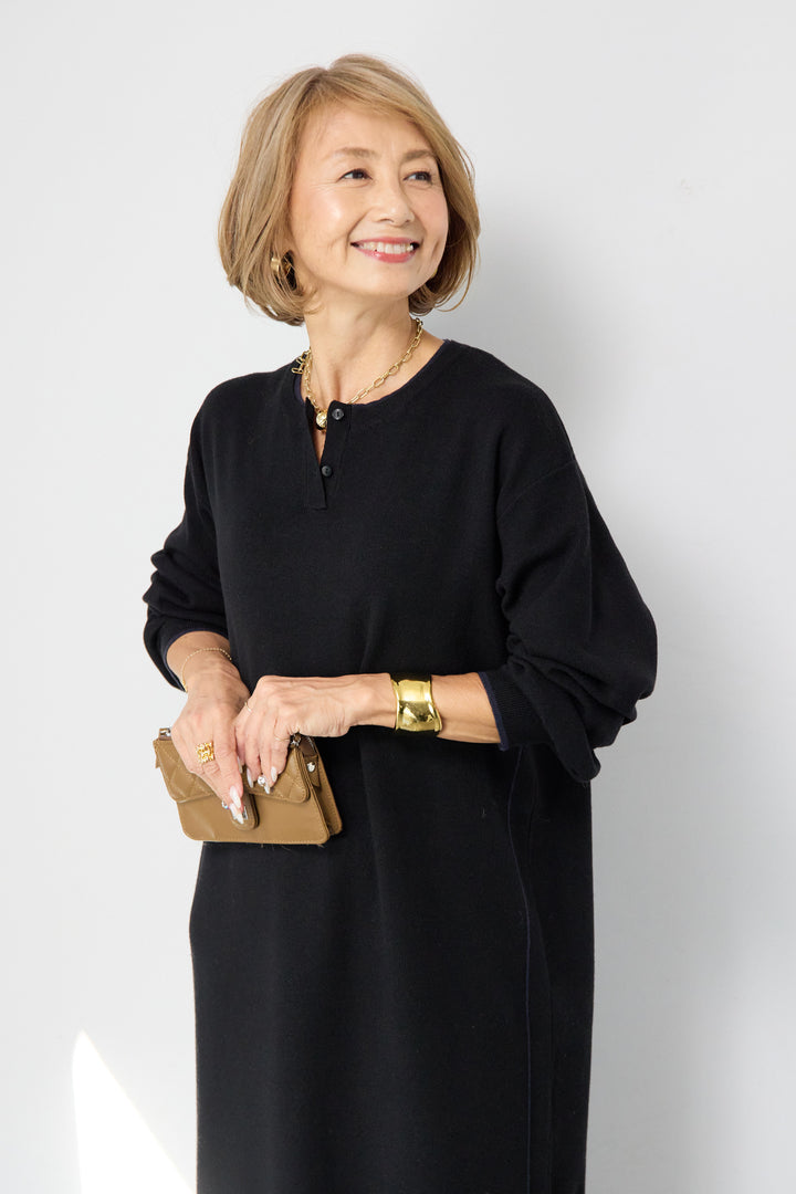 【防静電気】やわもちライン入りヘンリーワンピース