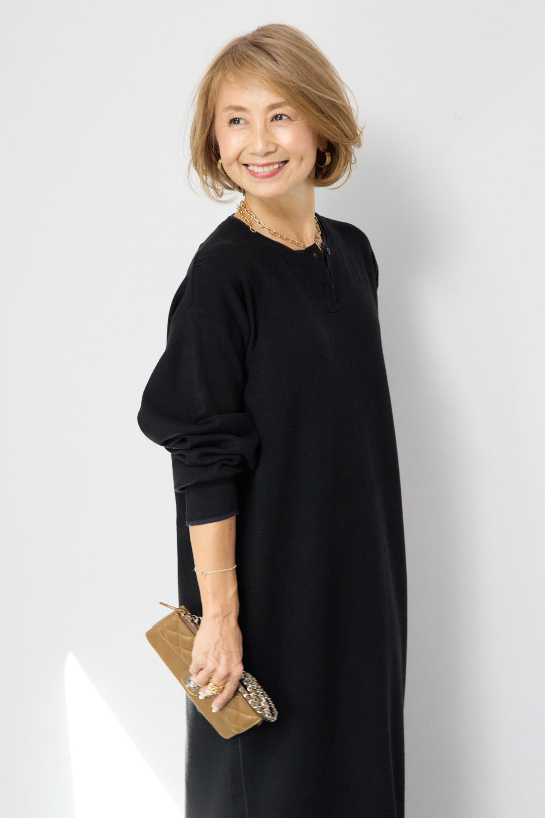 【防静電気】やわもちライン入りヘンリーワンピース