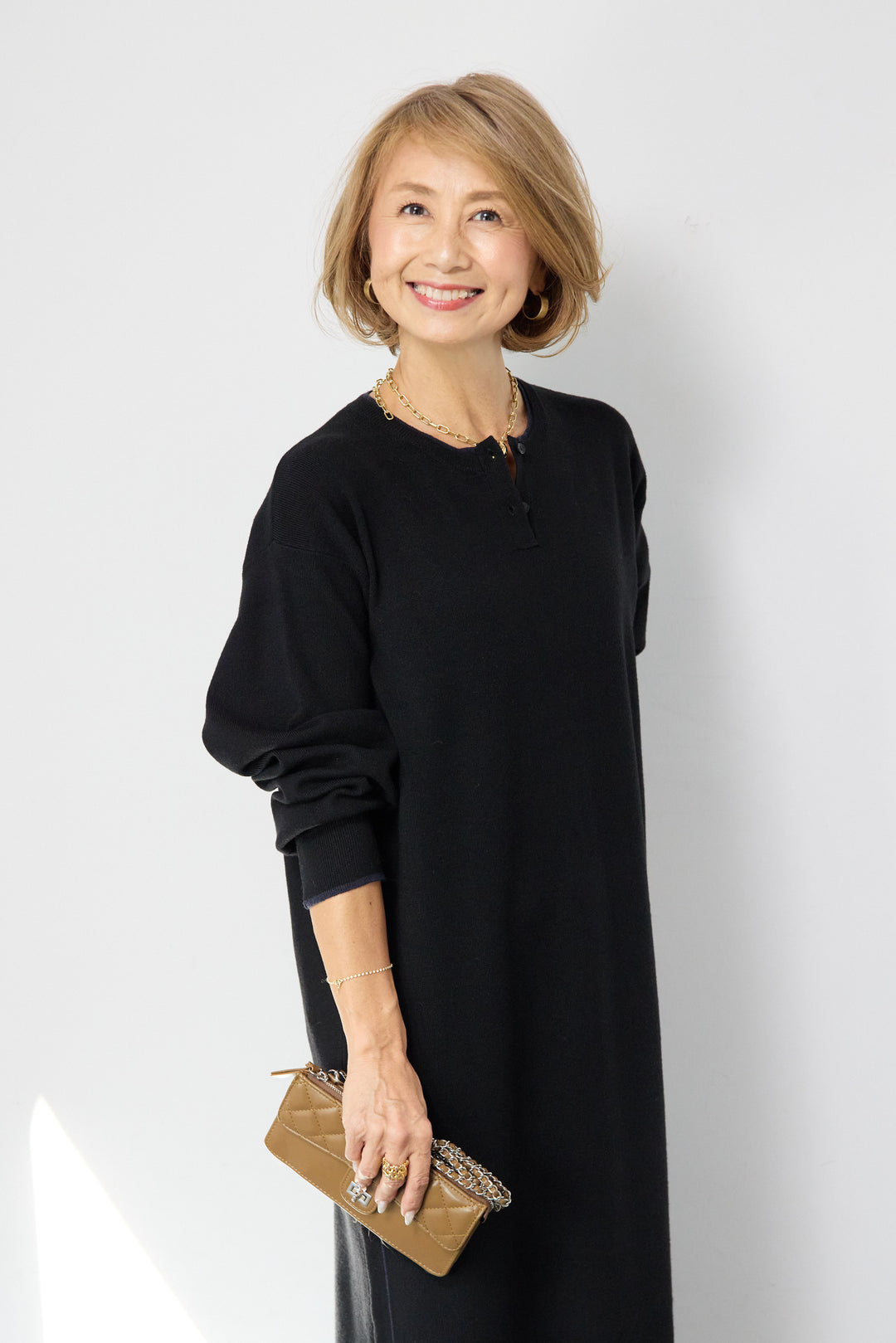 【防静電気】やわもちライン入りヘンリーワンピース