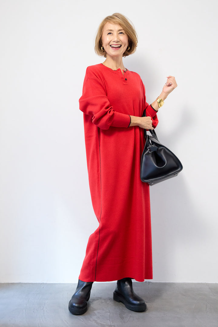 【防静電気】やわもちライン入りヘンリーワンピース