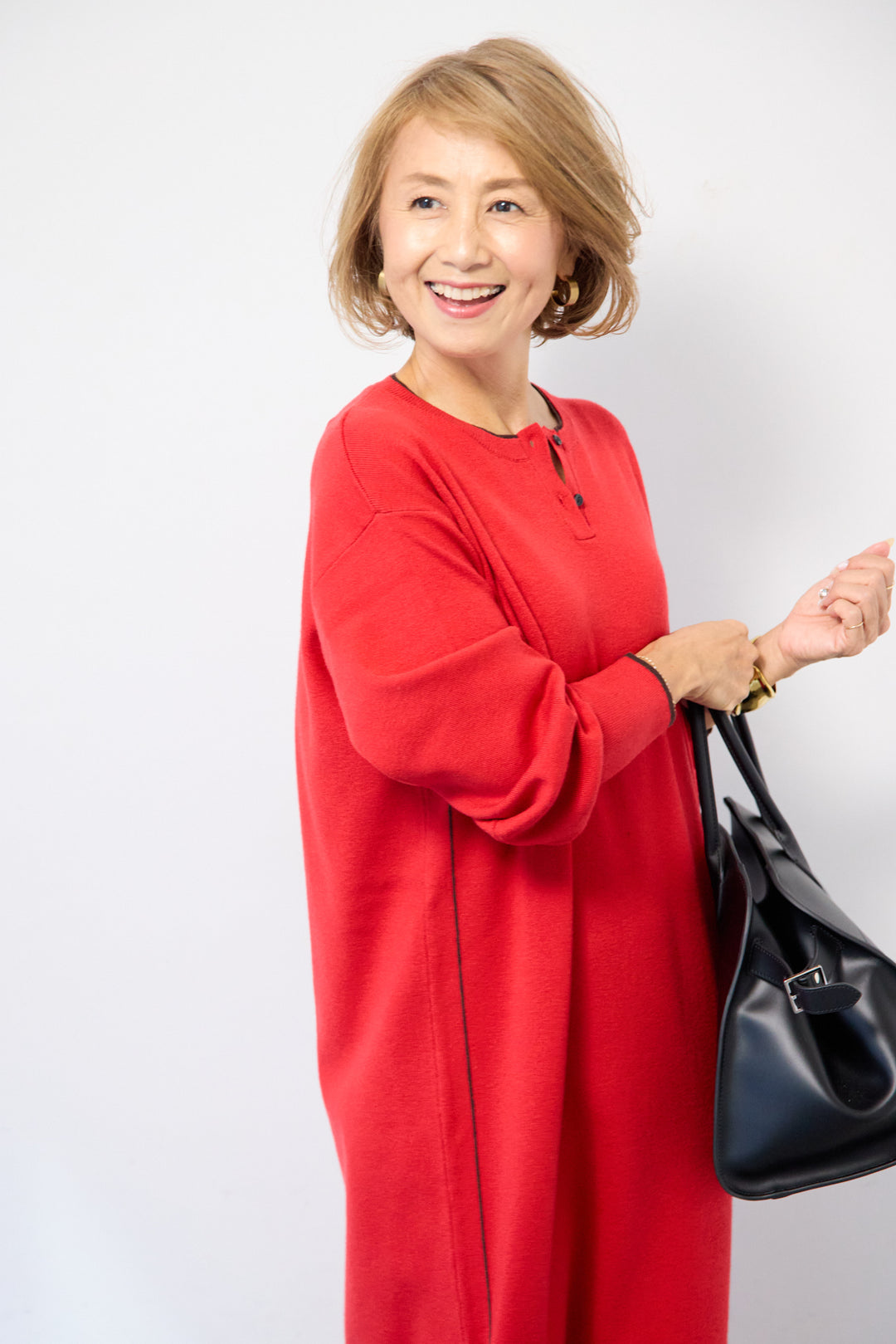 【防静電気】やわもちライン入りヘンリーワンピース