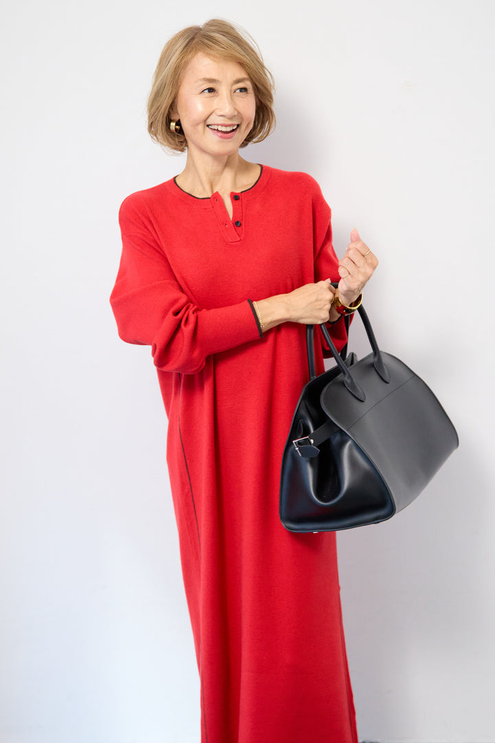 【防静電気】やわもちライン入りヘンリーワンピース