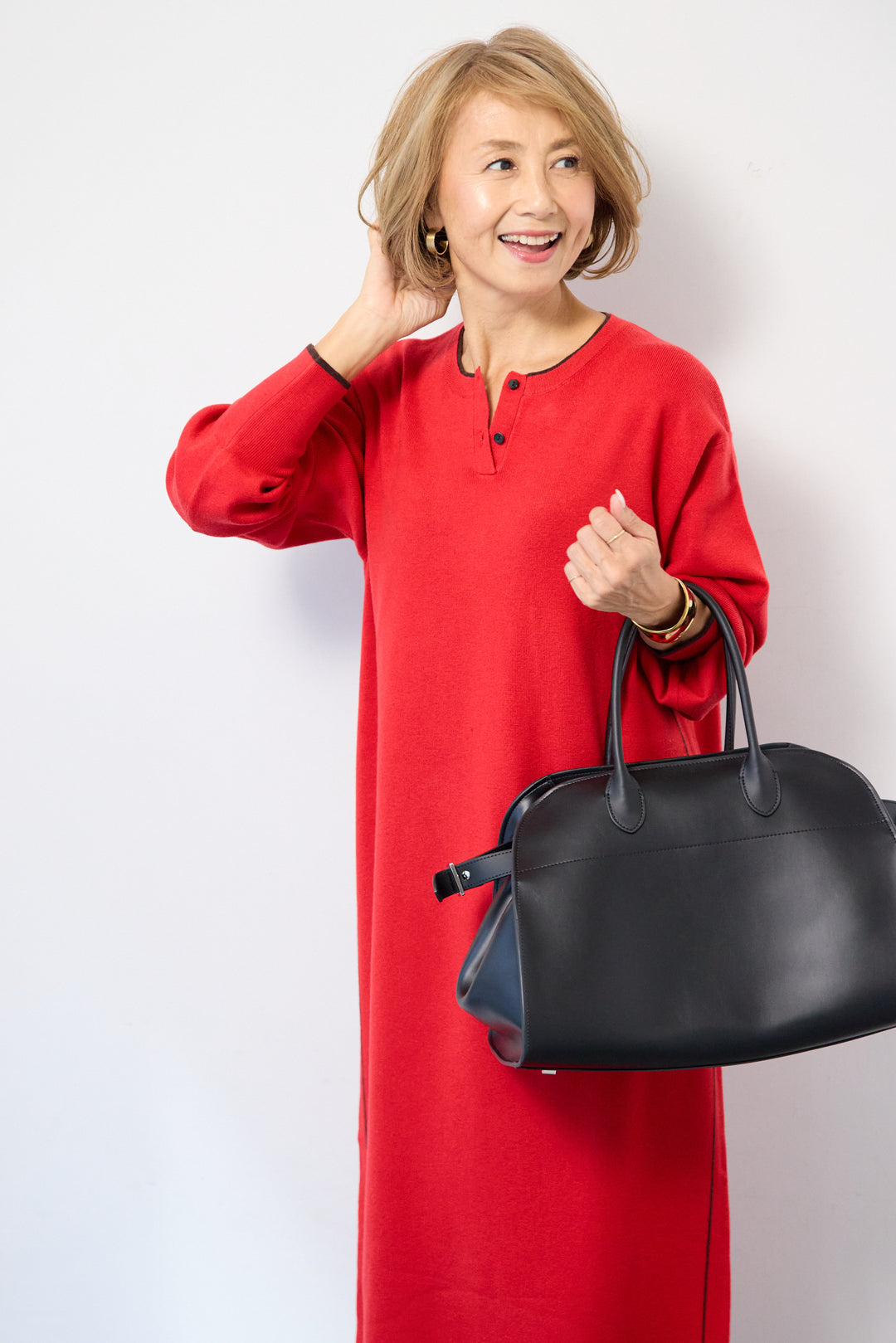 【防静電気】やわもちライン入りヘンリーワンピース