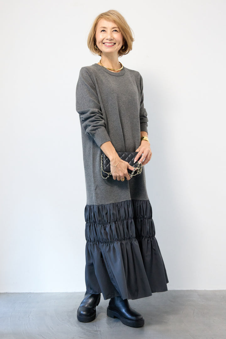 異素材ドッキングニットワンピース