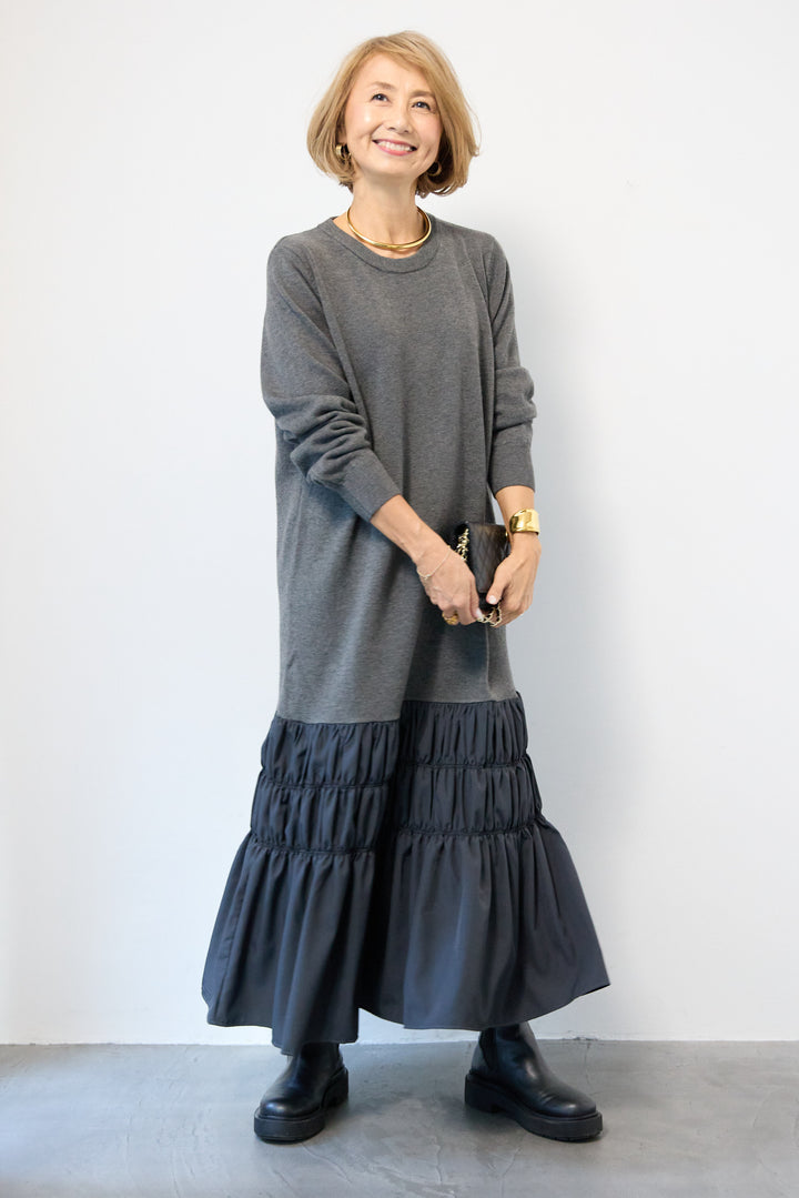 異素材ドッキングニットワンピース