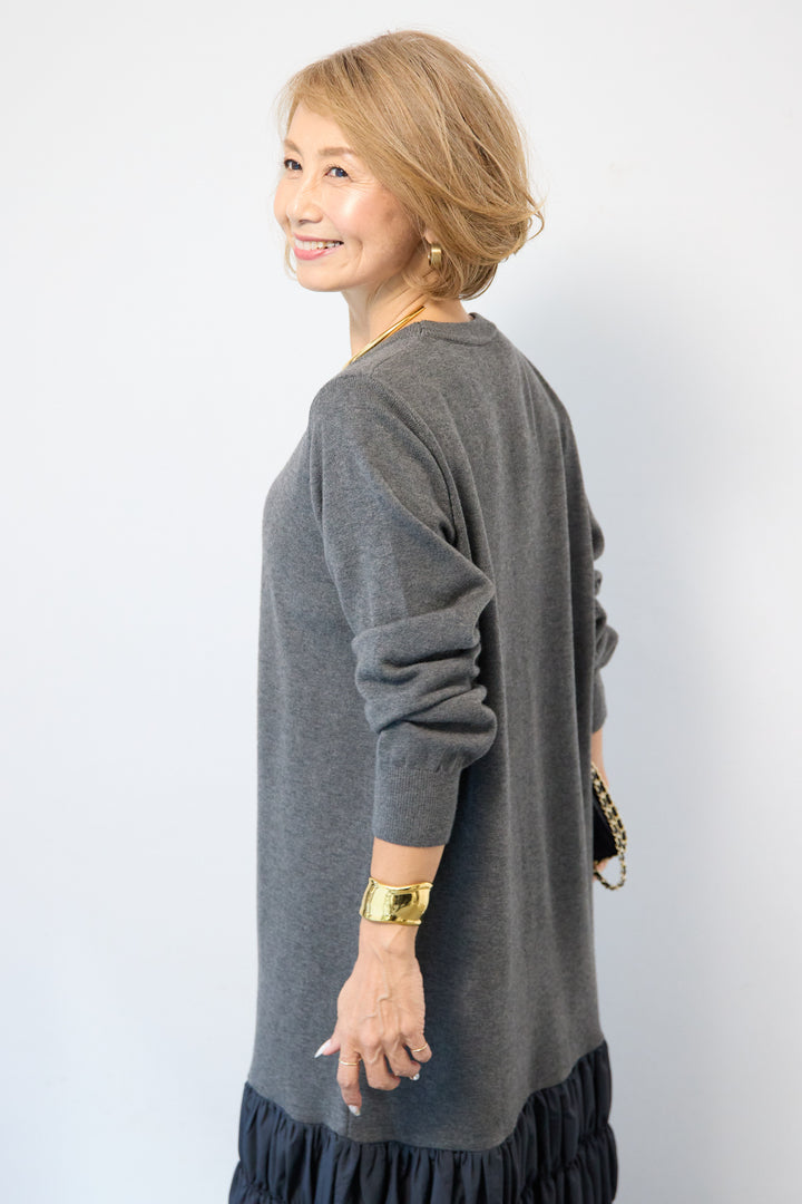 異素材ドッキングニットワンピース