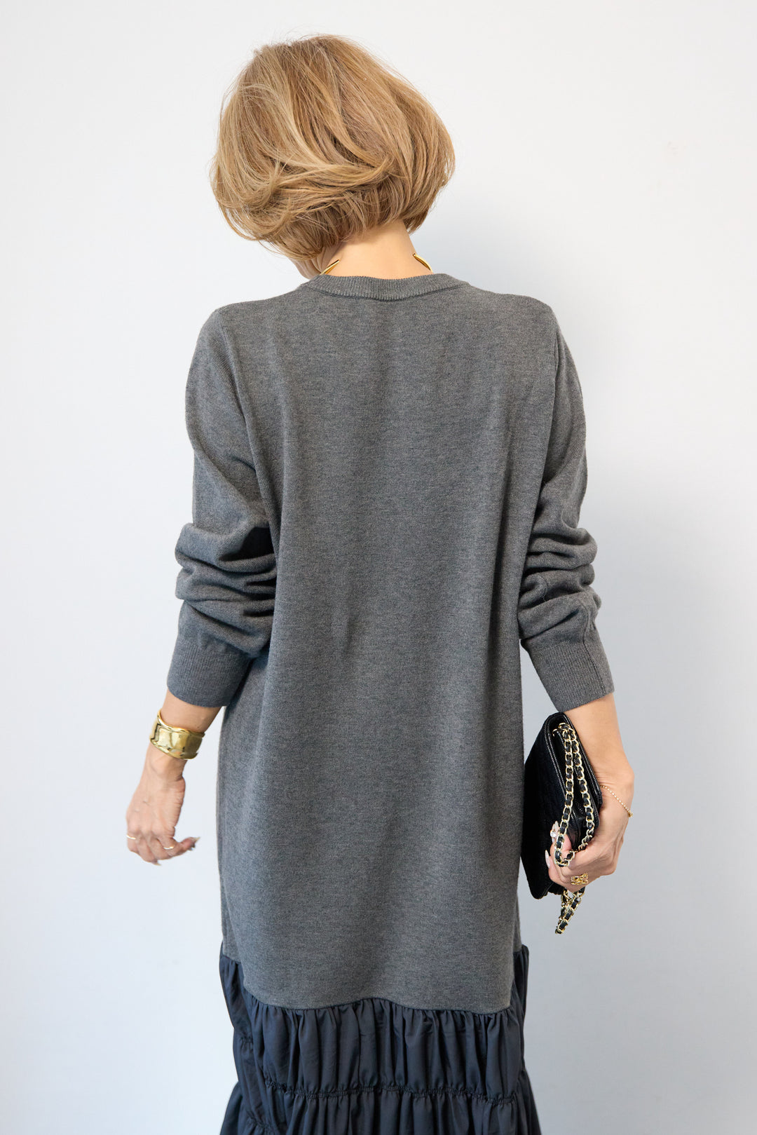 異素材ドッキングニットワンピース