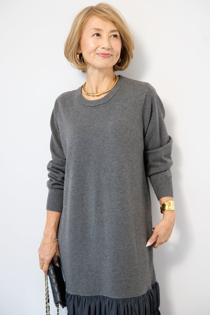 異素材ドッキングニットワンピース