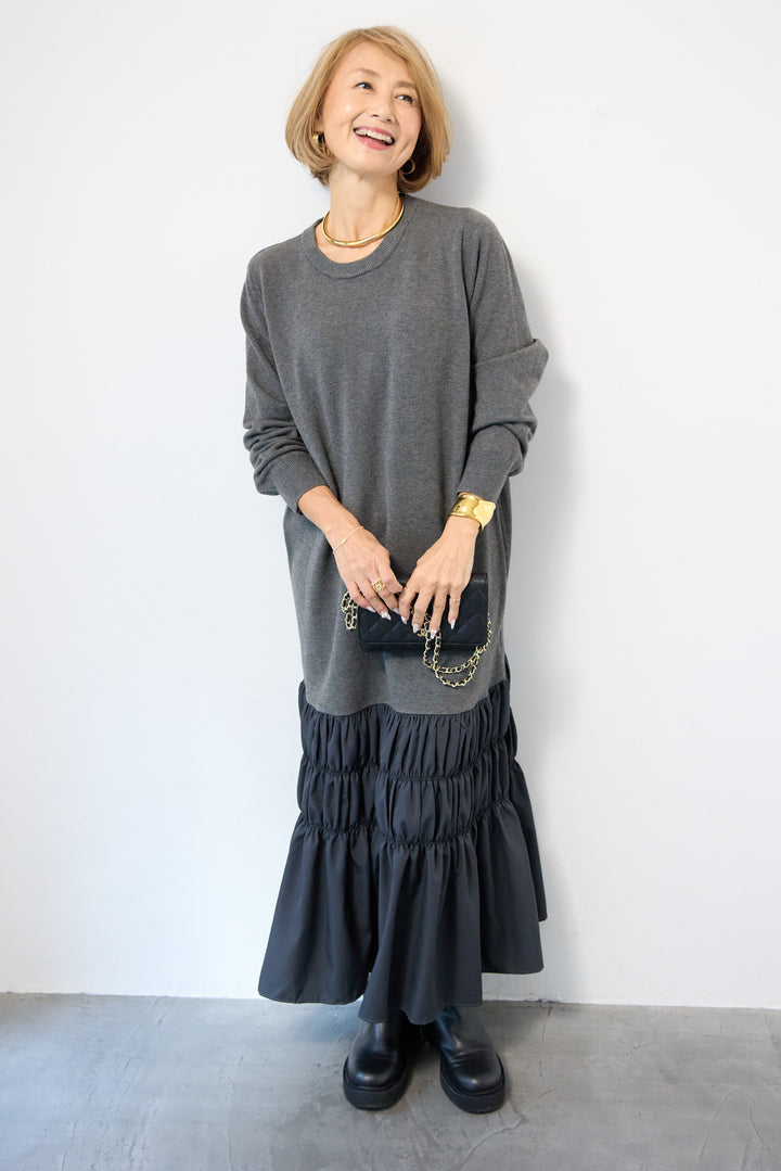 異素材ドッキングニットワンピース