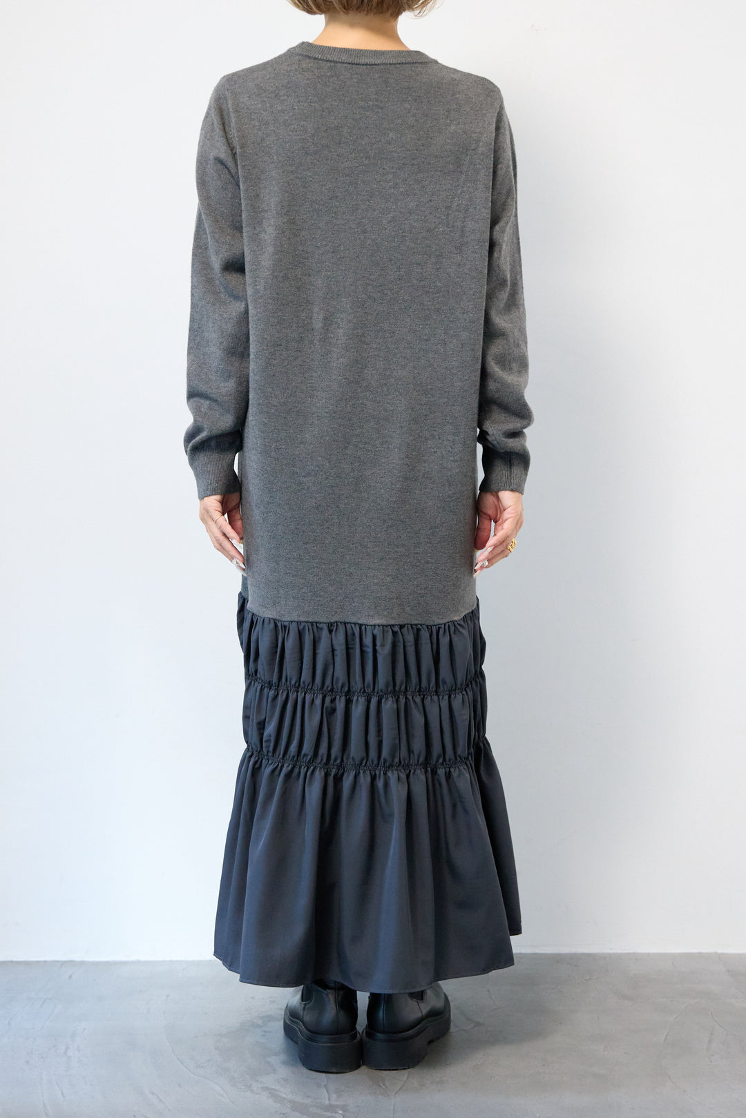 異素材ドッキングニットワンピース