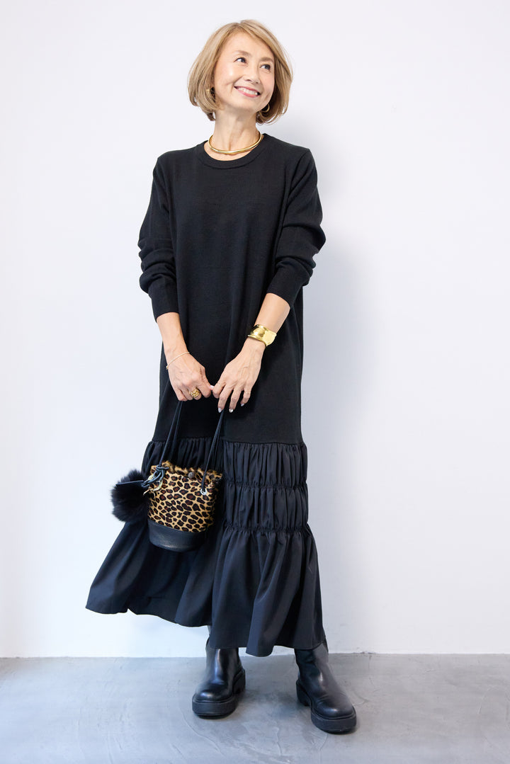 異素材ドッキングニットワンピース