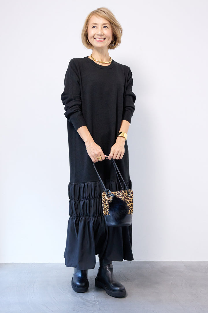 異素材ドッキングニットワンピース