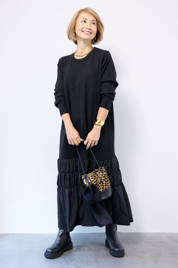 異素材ドッキングニットワンピース