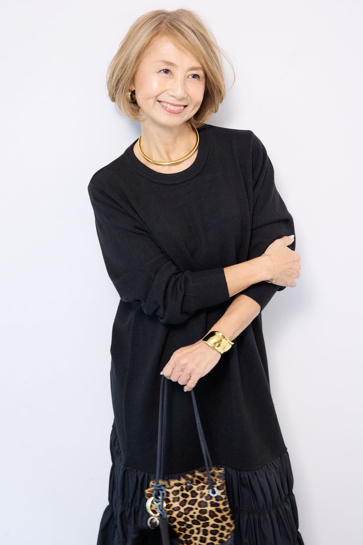 異素材ドッキングニットワンピース