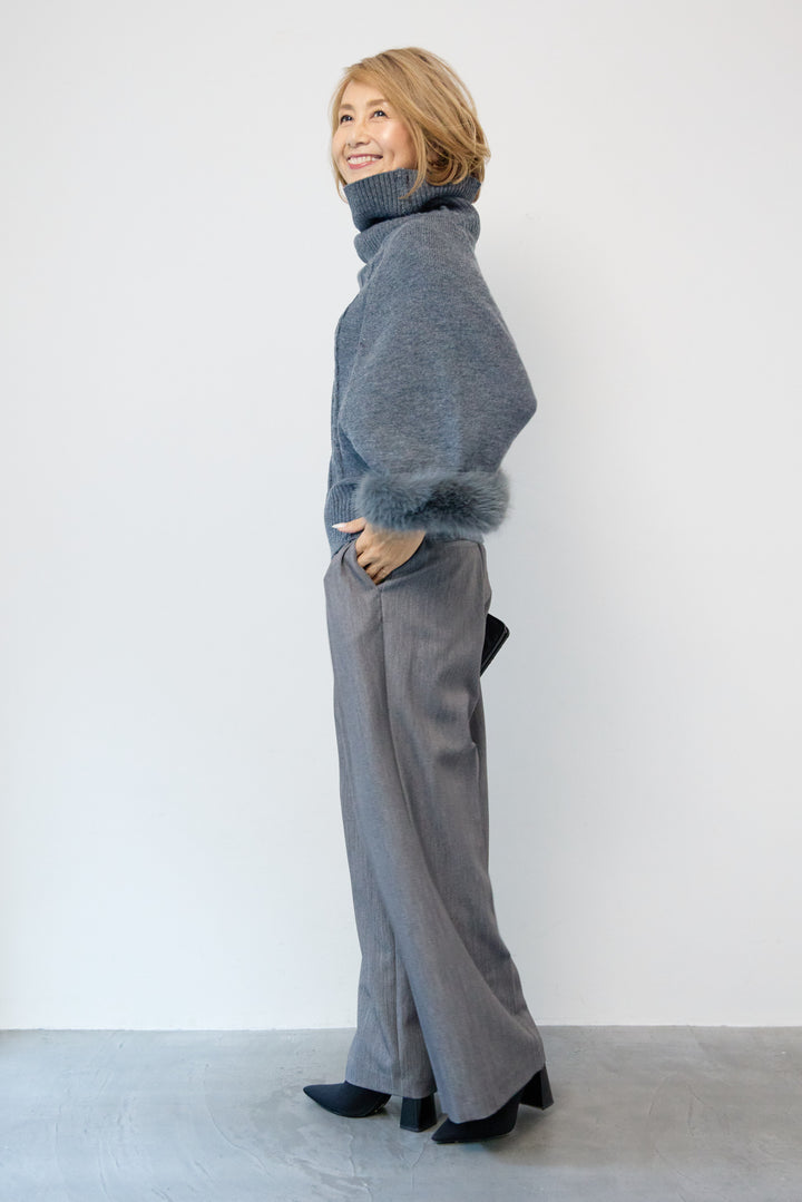 袖ファーケーブルニット ポンチョ