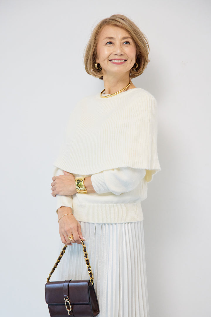 ケープド・リブニットプルオーバー