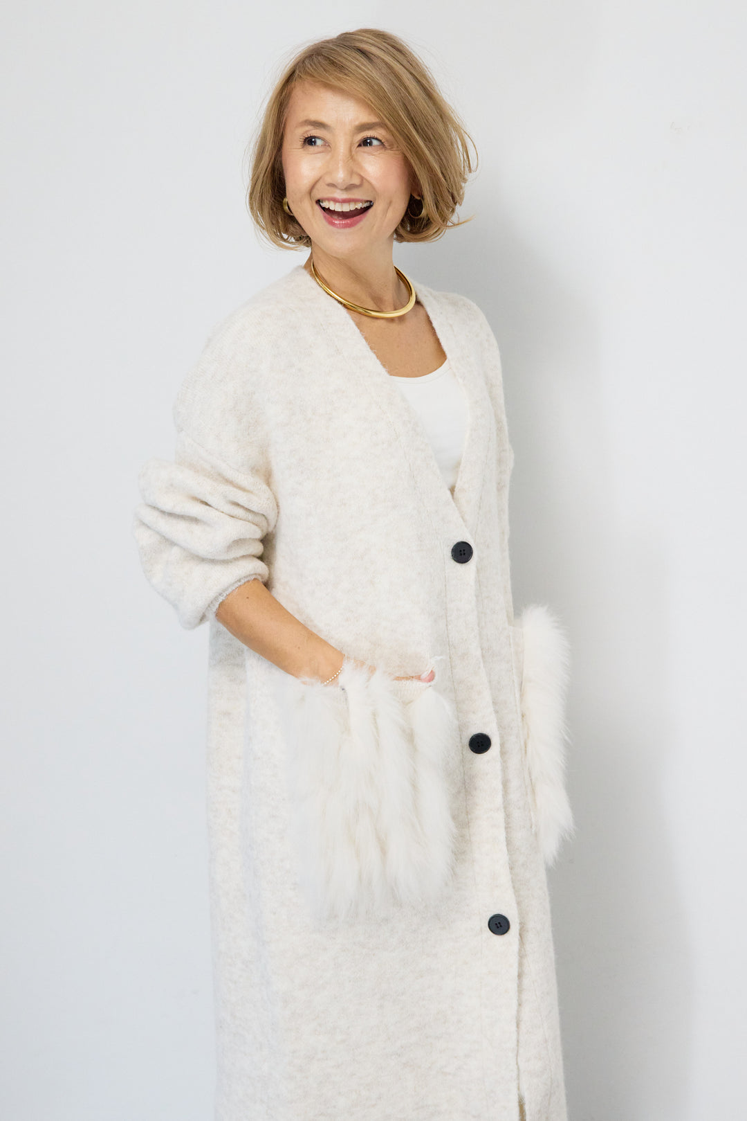 ファーポケットロングカーディガン