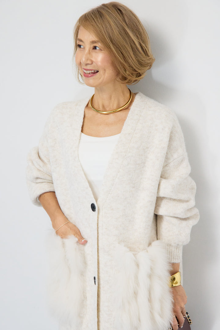 ファーポケットロングカーディガン