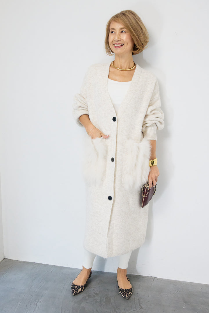ファーポケットロングカーディガン