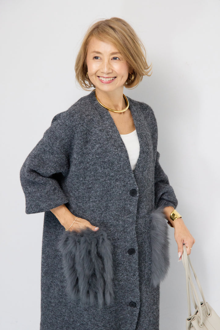 ファーポケットロングカーディガン