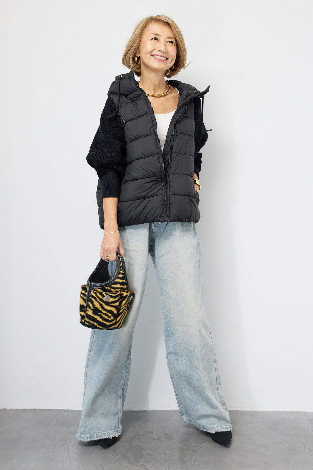 スリーブニットダウンジャケット