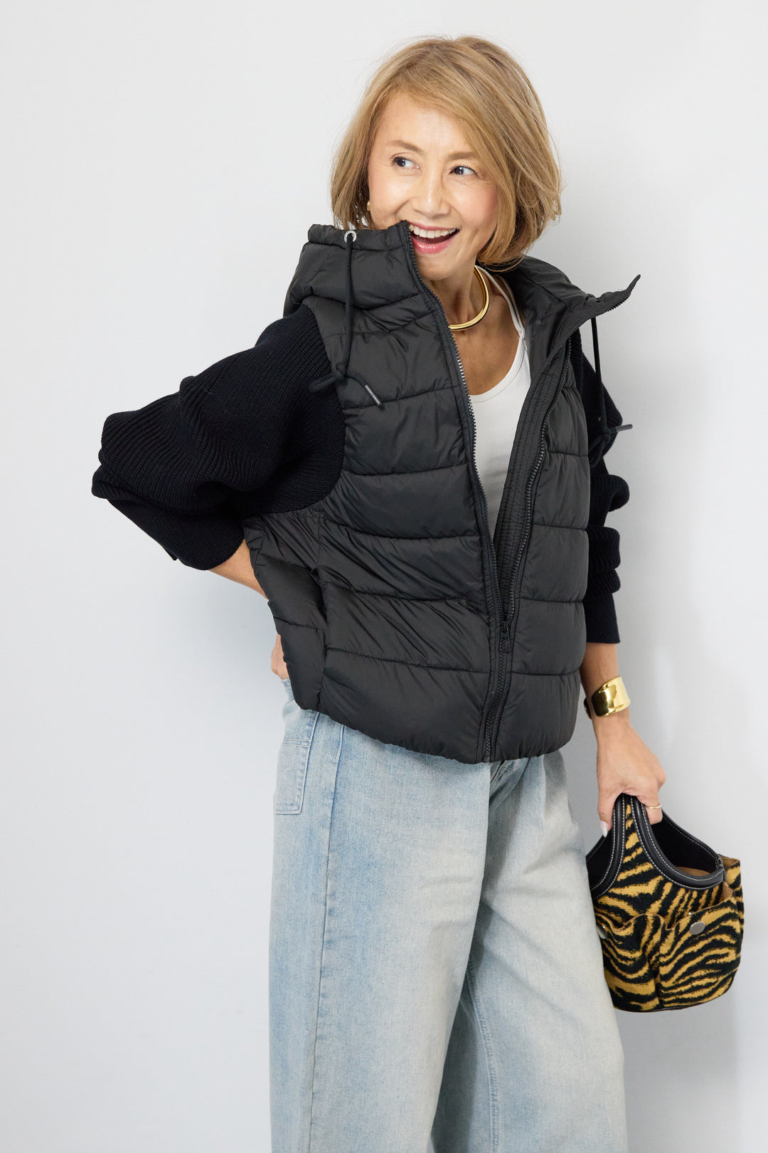 スリーブニットダウンジャケット