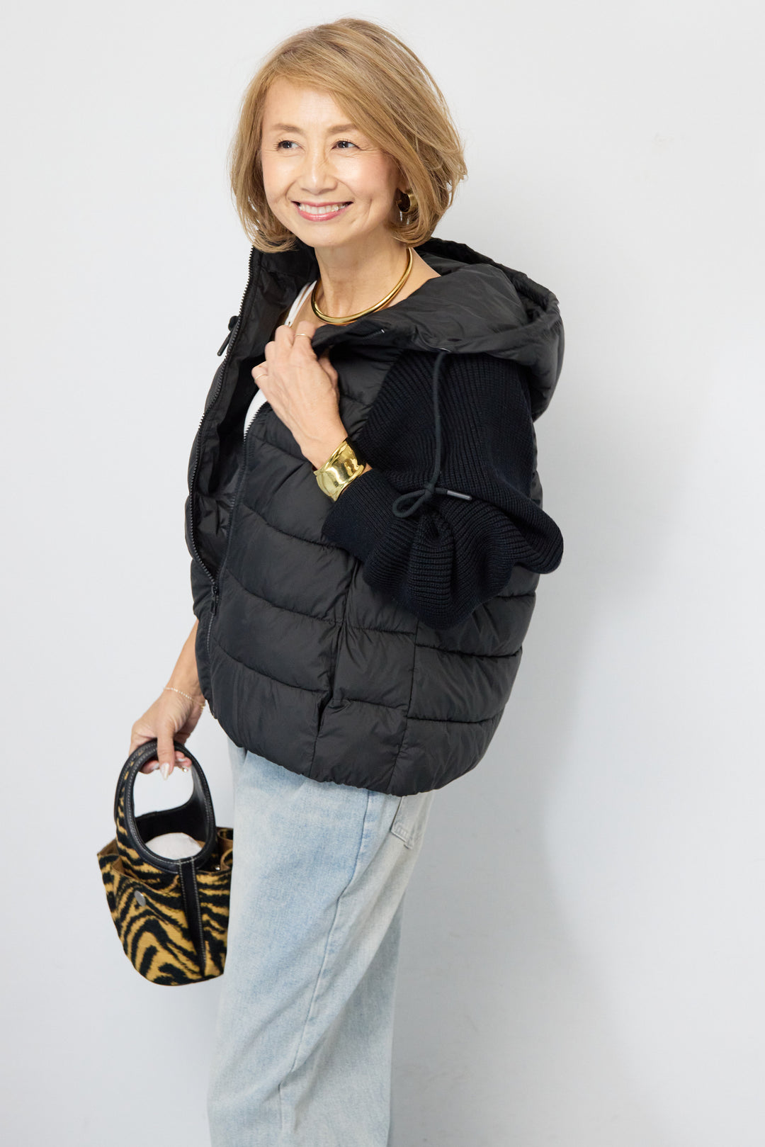 スリーブニットダウンジャケット