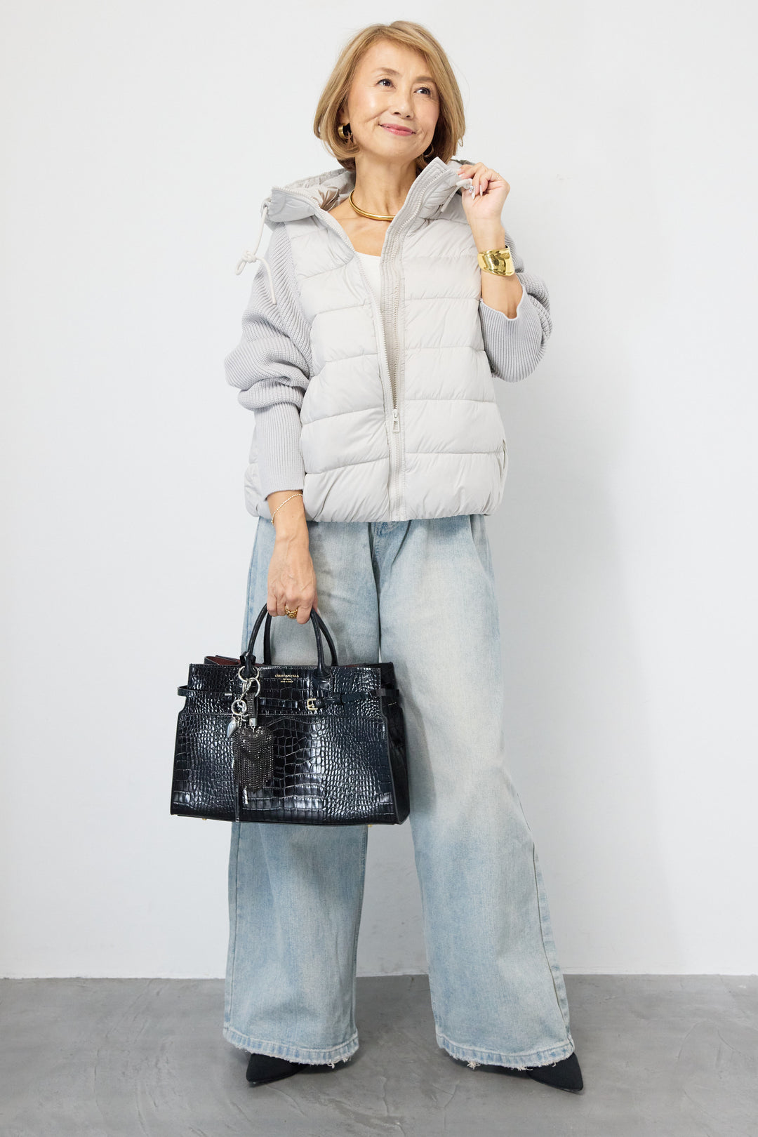 スリーブニットダウンジャケット