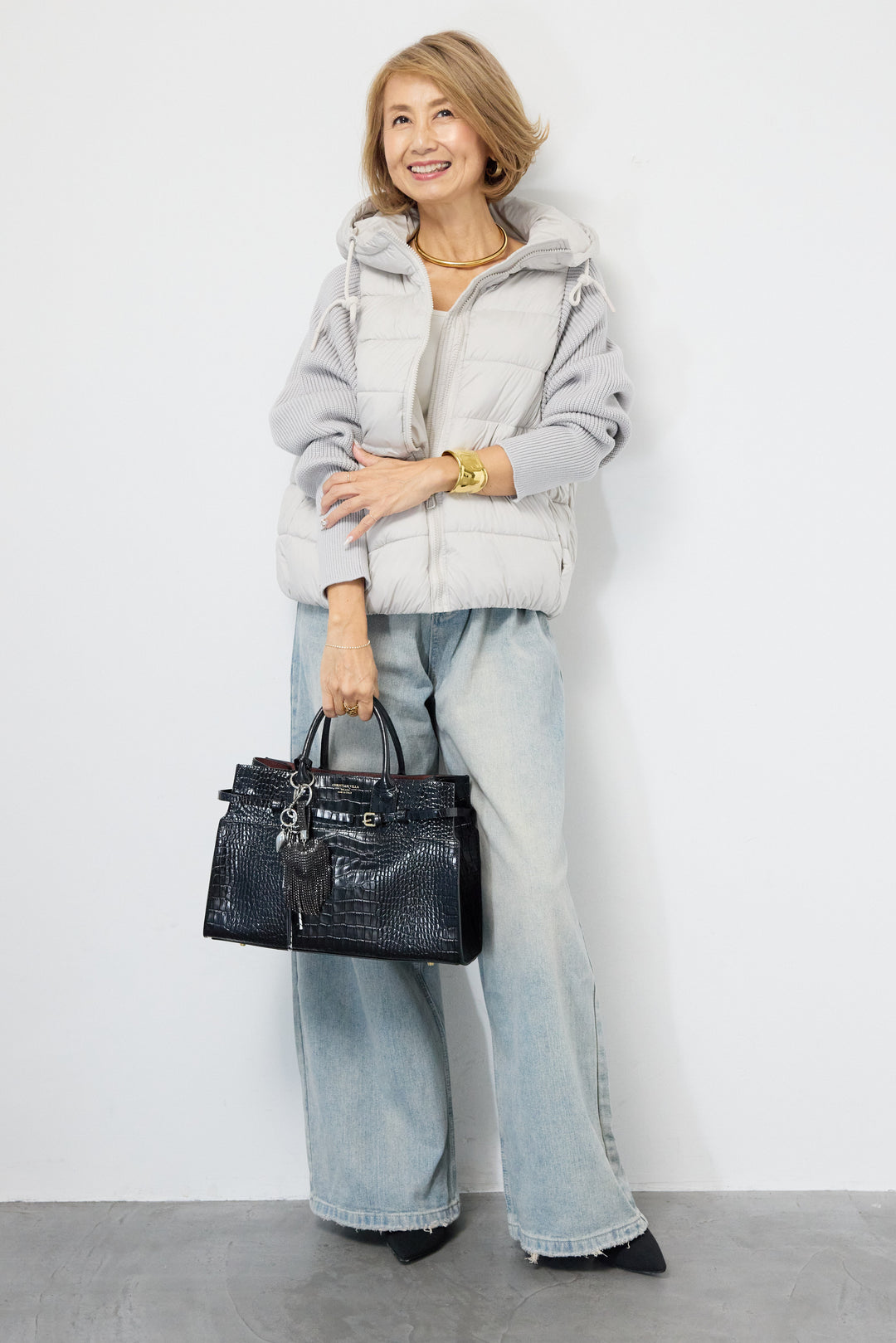 スリーブニットダウンジャケット