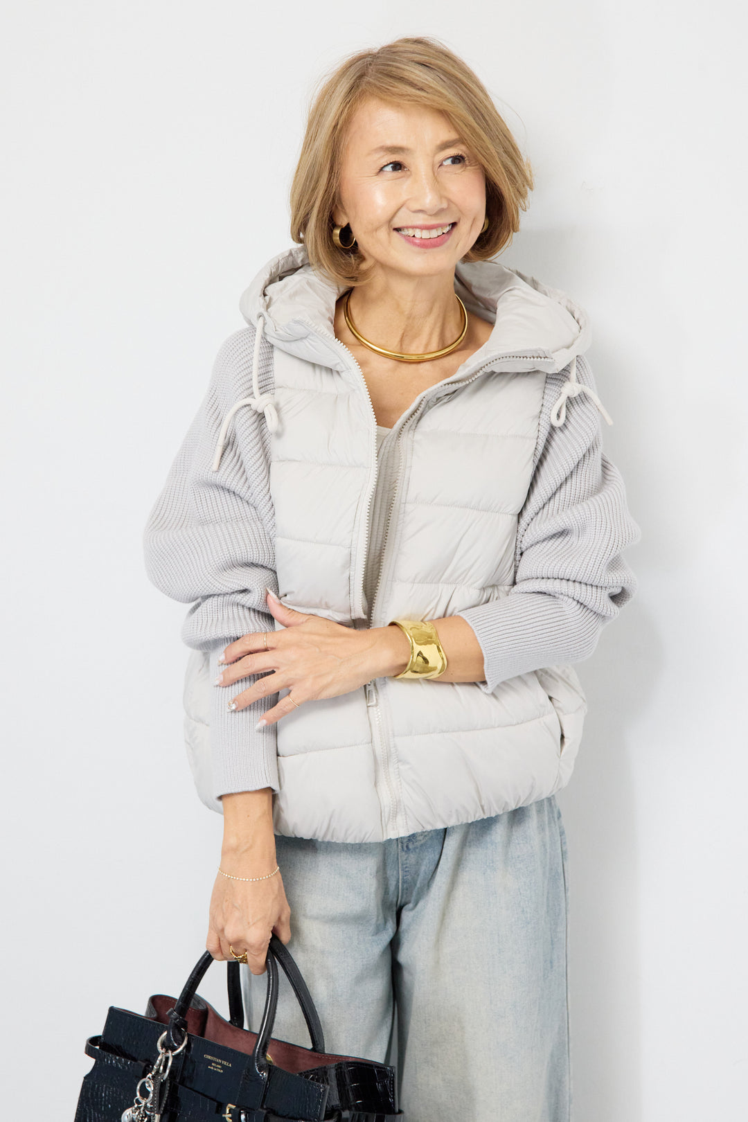 スリーブニットダウンジャケット