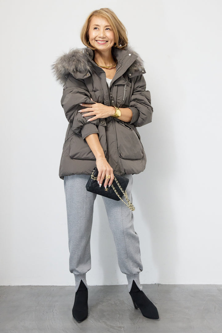 ファーフードダウンコート