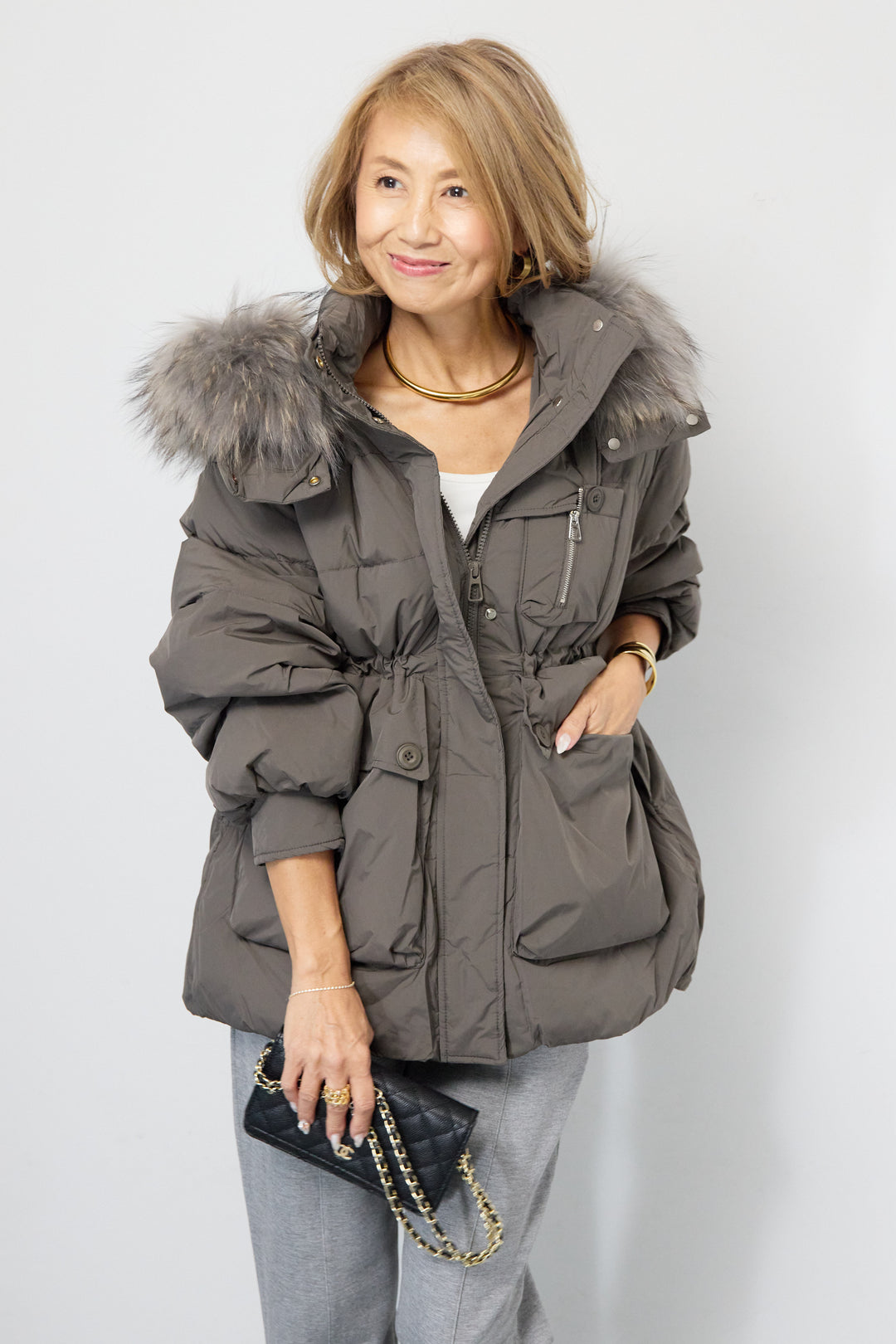 ファーフードダウンコート