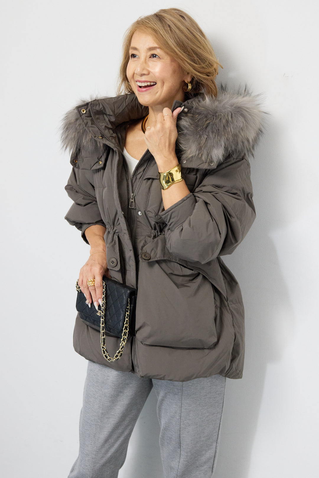 ファーフードダウンコート